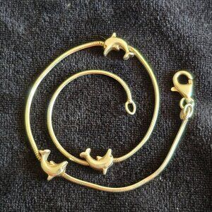 925 Italy Sterling Silver Dolphin 9" Anklet Lobster Clasp Snake Chain 6.6g